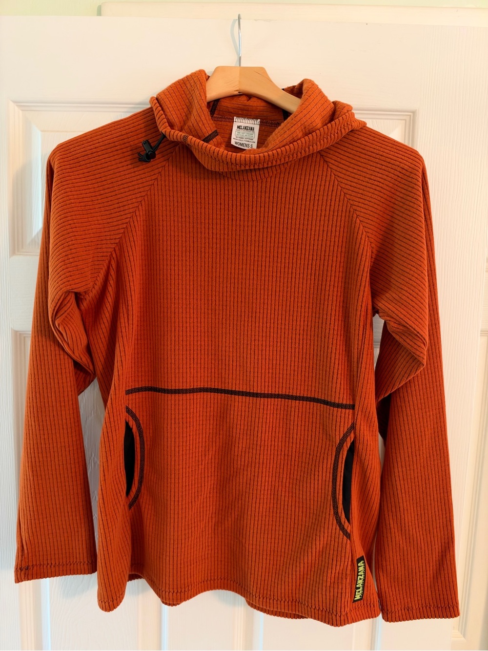 Melanzana Womens Microgrid Hoodie V2 in Pumpkin with Black Trim